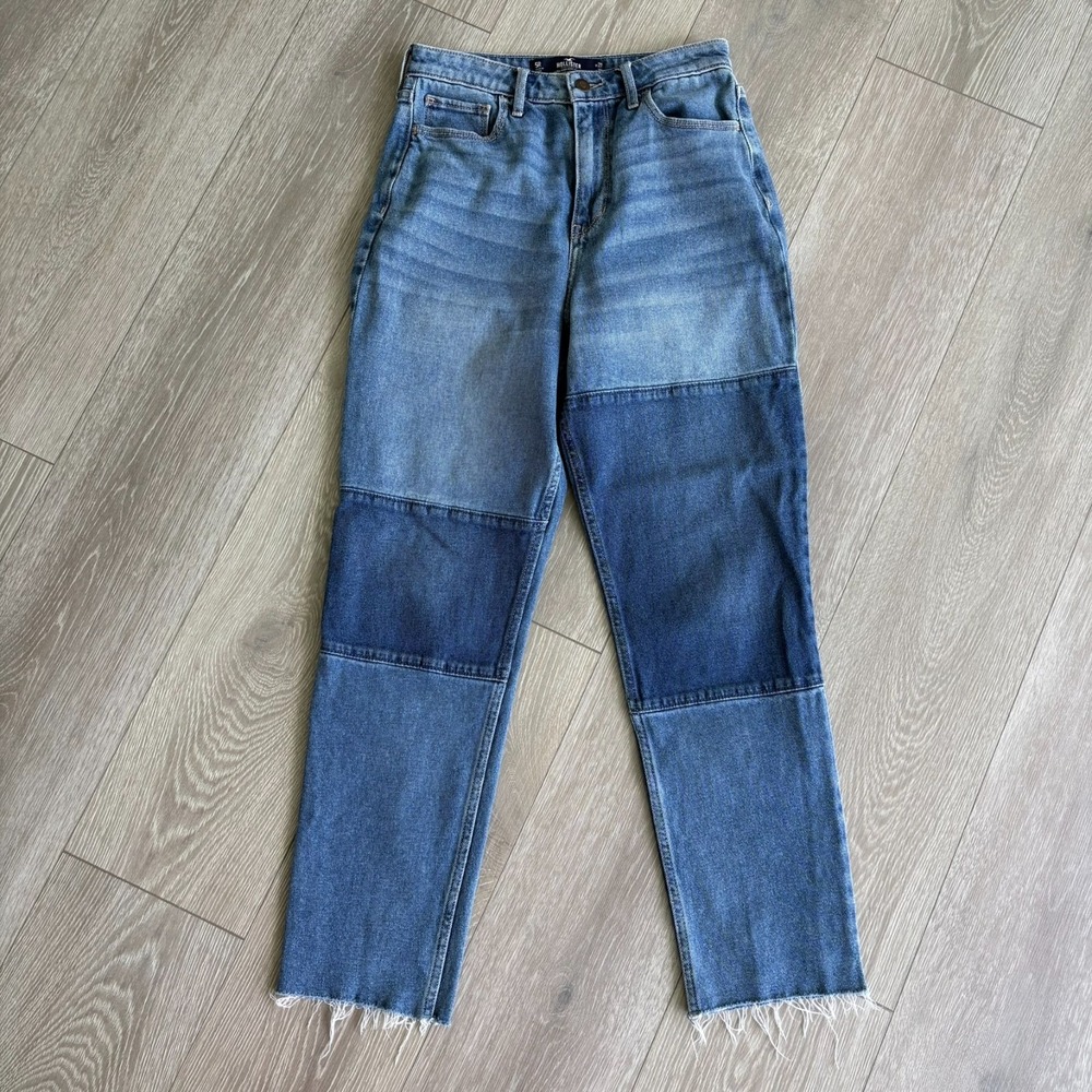 Hollister Womens‎ Blue Denim Patchwork Ultra High-Rise Mom Jeans Size 5R (27x27)